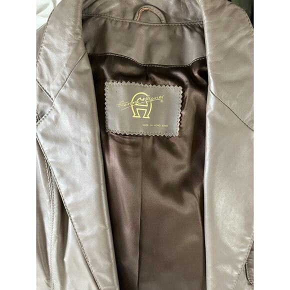 Vintage Etienne Aigner Mushroom Neutral Leather Blazer Jacket Woman's Size 10 - Picture 5 of 5